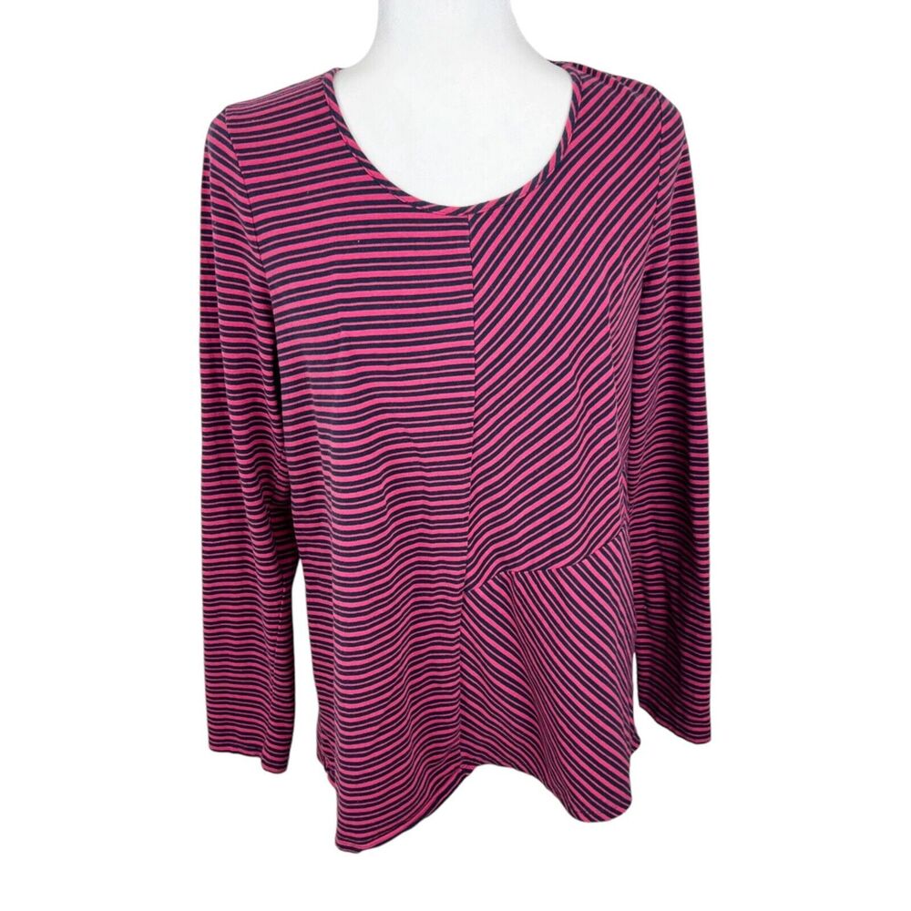 J Jill Long Sleeve Shirt Women Medium Pink Blue Striped Stretch Casual Top